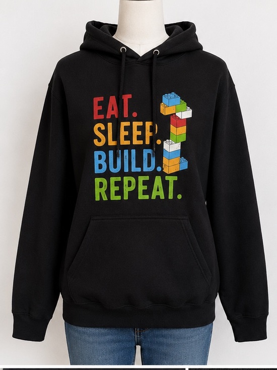 Port and Company Other - Eat Sleep Build Repeat LEGO Style Graphic Hoodie‎ Black Medium